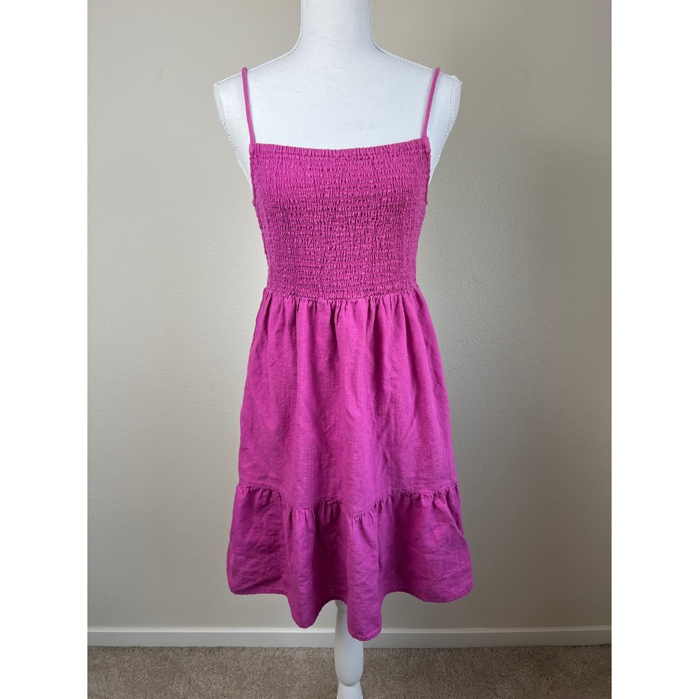 Cotton On Pink Smocked Mini Dress Open Tie Back Barbiecore Coastal Sundress M